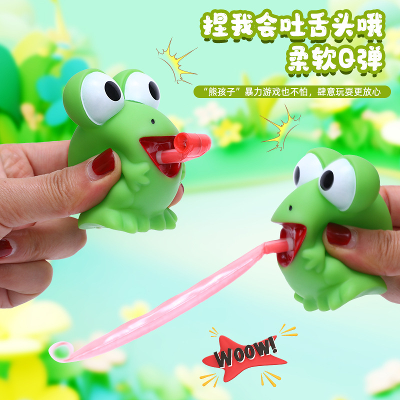 Musical Instrument Gong - Tongue sticking frog kneading music, stretch