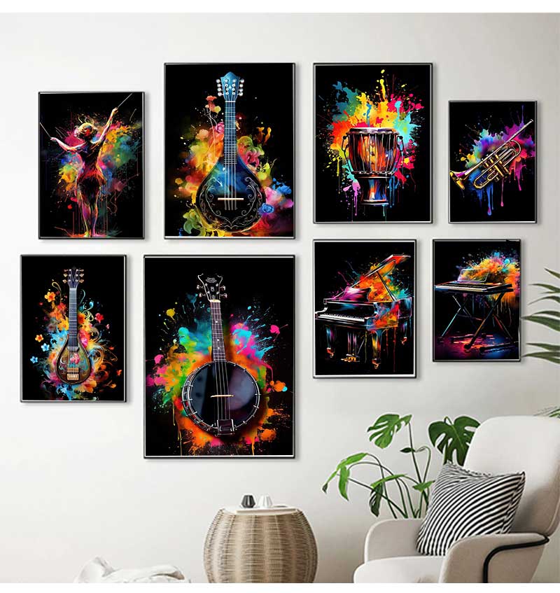 Musical Instrument Painting - Classic Fashion Instruments Piano Guitar Music