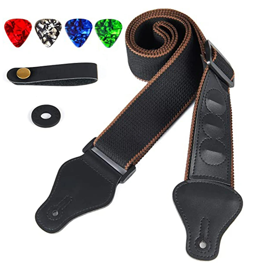 7Pcs/Set Guitar Strap Black PU - Musical Instrument Gif のレビューと価格